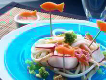 Spaghettis et Tranches de la Mer Coraya aux légumes croquants