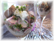 Verrine d'agneau au raifort et petits radis