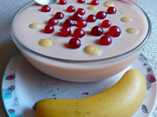 crème à la banane et gelée de groseille