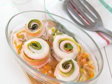 Roulés de merlan aux poireaux et carottes