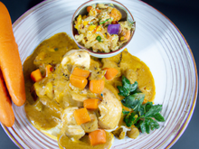 Cuisse de poulet et ses petits légumes sauce curry