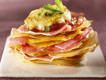 Millefeuille au chèvre et jambon de Bayonne