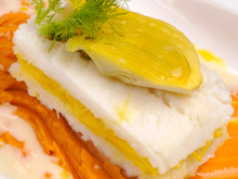 Tronçon de flétan sauvage d'Alaska, émulsion au vin jaune