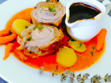 Poitrine de veau rôtie longuement, jus de Savagnin