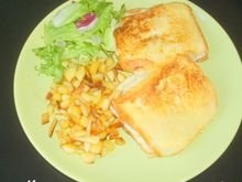 Croque monsieur végétarien et ses frites de panais