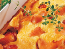 Clafoutis à la truite, tomates cerise et fromage frais