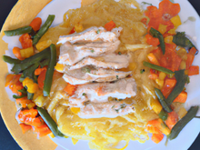 Pâtes aux petits légumes et escalopes de volailles