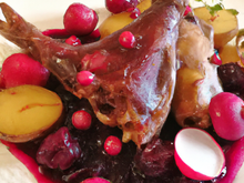 Râble de lapin rôti à la moutarde aux fruits rouges