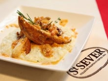 Duo de pintade et écrevisses, riz crémeux au parmesan