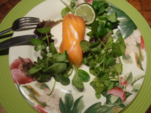 Roulade de saumon au pamplemousse, citron vert et au chèvre,