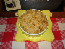 Crumble saumon fondue de poireaux au roquefort