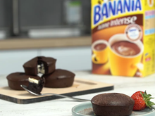 Fondant au chocolat Banania, cœur au chocolat blanc