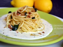 Spaghettis infusés aux écorces de citron et basilic, sauce crémeuse
