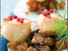 Saint-Jacques tout juste rôties aux marrons glacés