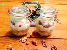 Poire, bleu et noix en verrines