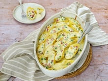 Conchiglioni farcis à la ricotta, petits pois et jambon