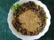 Risotto d'épeautre aux champignons, jus d'un rôti