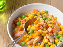 Maïsotto crémeux aux légumes, poulet et parmesan