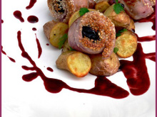 Aiguillettes de canard aux pruneaux, sauce vigneronne et rattes du Touquet