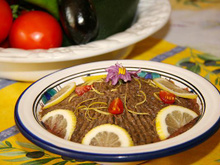 Caviar d'aubergines et verrines au gouda au basilic