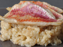 Filets de rougets au four sur risotto au parmesan