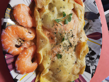 Gratin de ravioles aux queues d'écrevisses et saumon