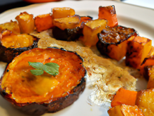 Allumette croustilllante à la châtaigne, potimarron poêlé au gingembre