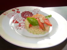 Risotto aux fraises et crevettes roses