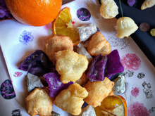 Beignets de lotte Bretonne en trio d'agrumes confits, croquants d'artichauts violets