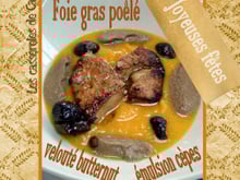 Foie gras de canard poêle velouté de butternut, émulsion de cèpes