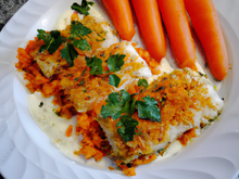 Crumble Cabillaud au beurre de carotte