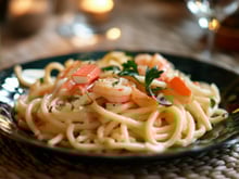 Spaghetti au surimi et crevettes