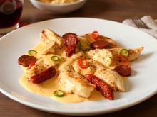 Aiguillettes de poulet, sauce crémeuse au chorizo