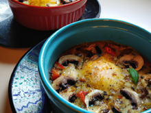 Œufs cocotte poivrons et champignons