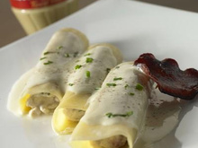 Cannellonis au poulet, crème de moutarde
