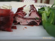 Mille feuilles de betterave rouge au fromage frais