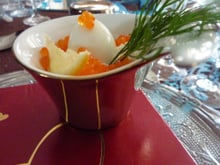 Verrine œufs de caille, wasabi, œufs de saumon