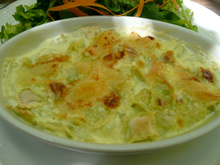 Gratin de ravioles, picodons de la Drôme et noix du Royans