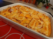 Gratin de pommes de terre, purée de carotte et reblochon