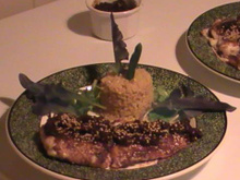 Filet de lieu jaune au coco, compote de tomate au paprika et quinoa