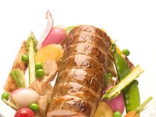 Veau farci au Chavignol, fricot de légumes