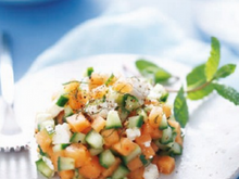 Tartare de melon charentais jaune, féta, concombre et menthe