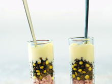 Verrine de lentilles, jambon et fromage frais