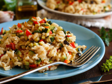Risotto aux courgettes, poivrons grillés et tomates séchées