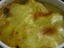 Cocotte gratinée de merlu au fumet de bouchot