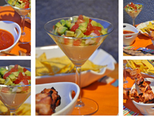 Verrine salsa, brochettes de poulet au bacon et sauce salsa
