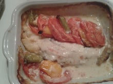 Filet de merlan à la moutarde et au poivrons