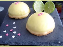 Dôme citron vert, chocolat blanc et cœur framboises