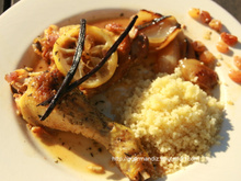 Poulet citron, vanille et raisins secs