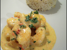 Les scampis au curry et son riz parfumé au bouquet garni